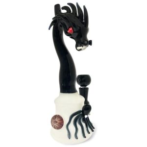 Sea Serpent Water Pipe - a unique 10-inch glass bong with a milky white base and a dark onyx neck from GetHotBox